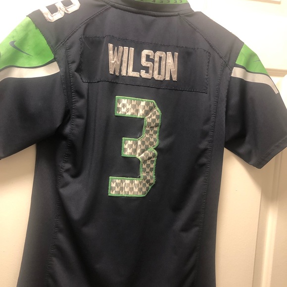 Nike On Field NFL Seattle Seahawks #3 Wilson Boy's Blue Silver Lime Jersey - Picture 11 of 13